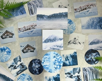 Blue Winter Wonderland Sticker Pack for Journaling, Bullet Journal, Travel Journal, Planner, snail mail, Mood Board Kit