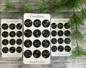 Black and White Celestial Astrology Zodiac 12 Constellations Circle Sticker Sheet for Journaling, Bullet Journal, Travel Journal, Planner