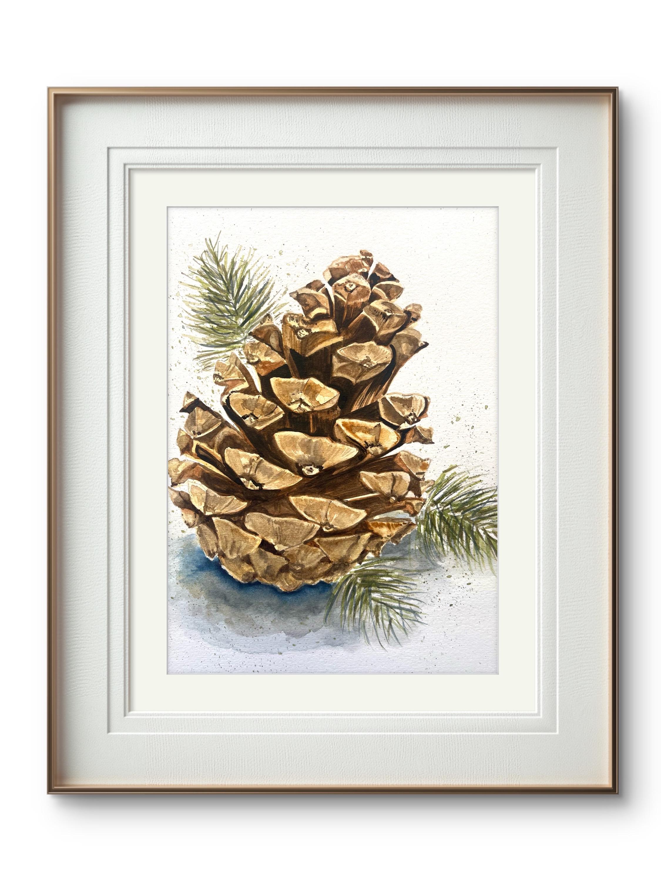 Original Watercolor Painting 8x12 Inches Pine Cone Botanical Art Not a Print or a Copy Handmade Christmas Nature Interior Wall Decor Art