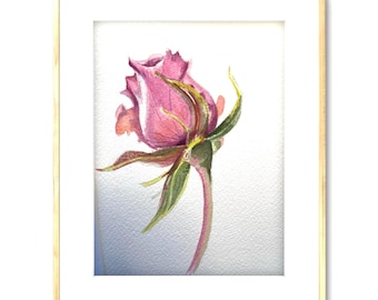 ACEO Rose Original Watercolor Painting Not Print Handmade Small Wall Decor Present for Nature Lover