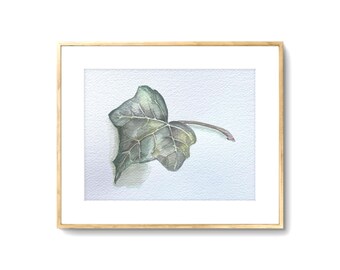 Original ACEO Painting: English Ivy Leaf on Hot Press Watercolor Green