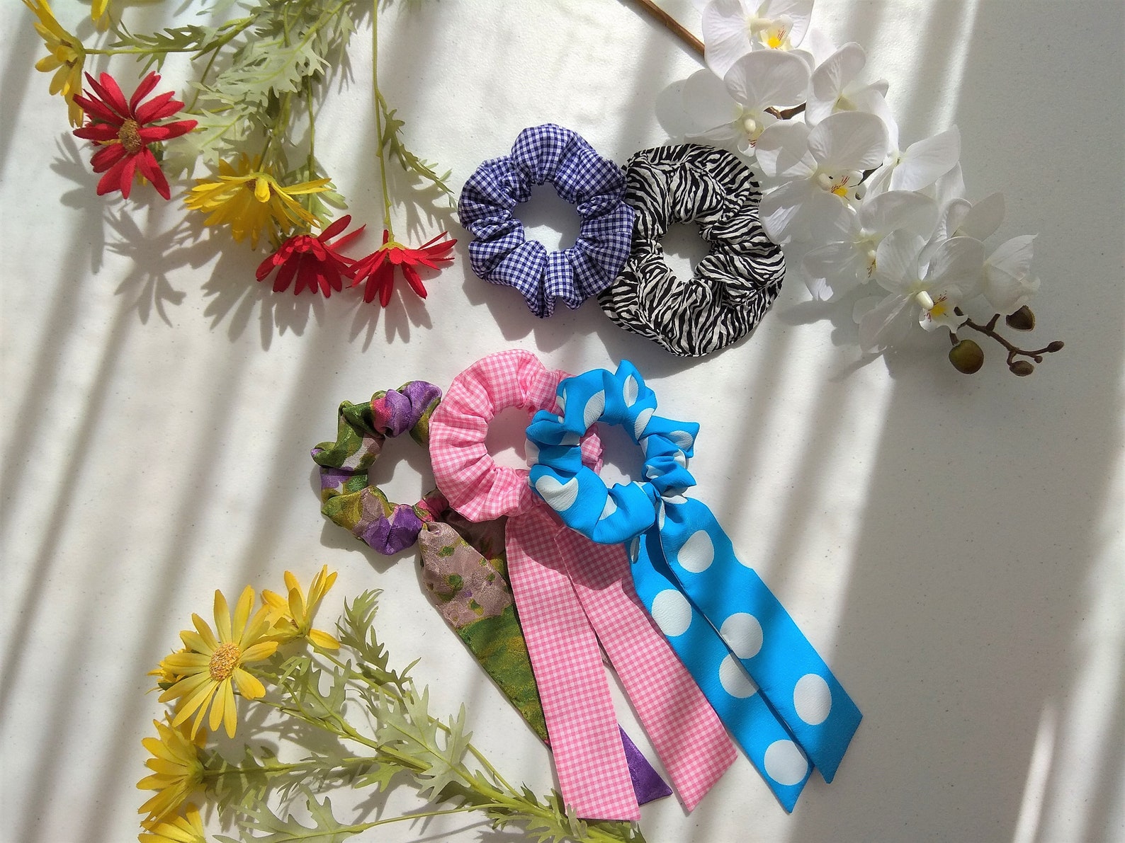 Handmade Scrunchie With Ribbon, Hair Tie, Scrunchie With Bow, Hair