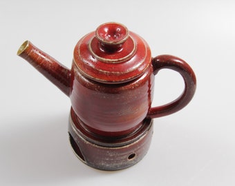 Keramik Kanne Kännchen mit Stövchen "Fegefeuer", von Hand auf der Töpferscheibe gefertigt