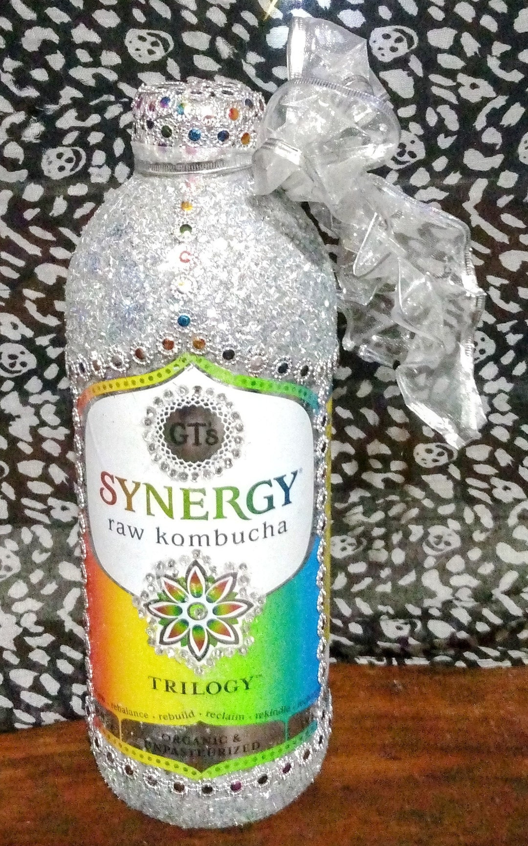 Handmade, Synergy Raw Kombucha Trilogy, 48 Oz Empty Bottle. Holographic  Silver Glitter With Embellishments and Crystal Stones - Etsy Israel, image size:1080x1731