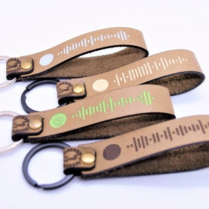 Music Code Leather Keychain • Spoti. Song Playlist Podcast • song keychain made of leather • full grain cowhide leather laser engraving