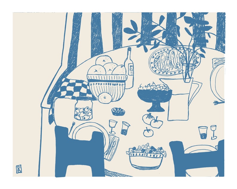 Food and Dining Art Print, Giclée Fine Art Print of an Original Sketch Illustration, Mangia, Wall Art Decor, Food Art, Drawing image 3