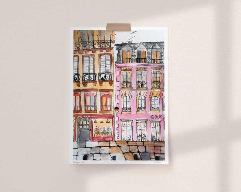 Impression giclée d'art Boulangerie, Paris Illustration, impression d'art, art parisien, décoration murale, décoration d'intérieur, art rose, art mural image 1