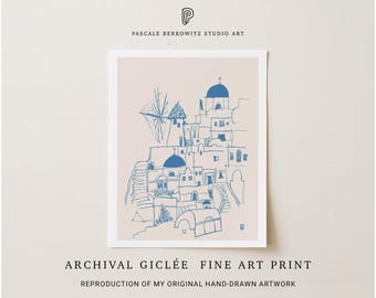 Santorini Greece Art Print: Minimalist Line Art, Greek Island Decor