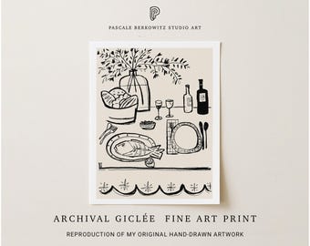Food Art Print, Kitchen Wall Decor, Picnic Illustration