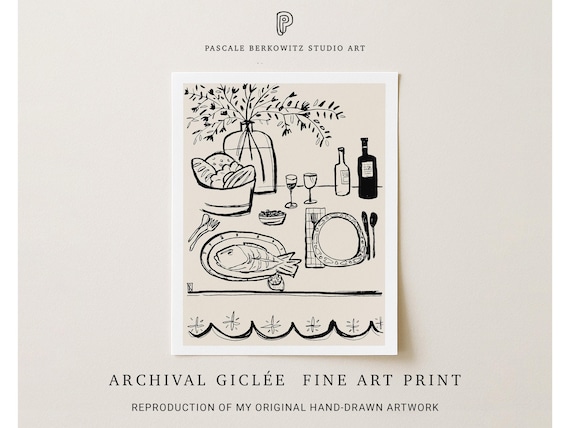 Food Art Print, Kitchen Wall Decor, Picnic Illustration