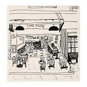 Restaurantkunstprint Café Milou Mexico-Stad: Lijntekening schets illustratie