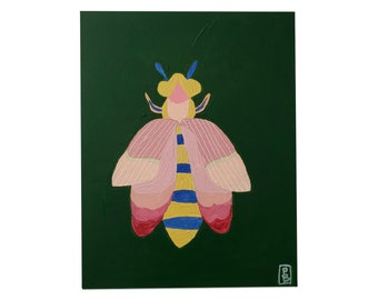 Original 11x14 Bee Painting "Pink Bee" - Acrylic Art Painting on Canvas Board, Wall Decor, Wall Art, Original Painting