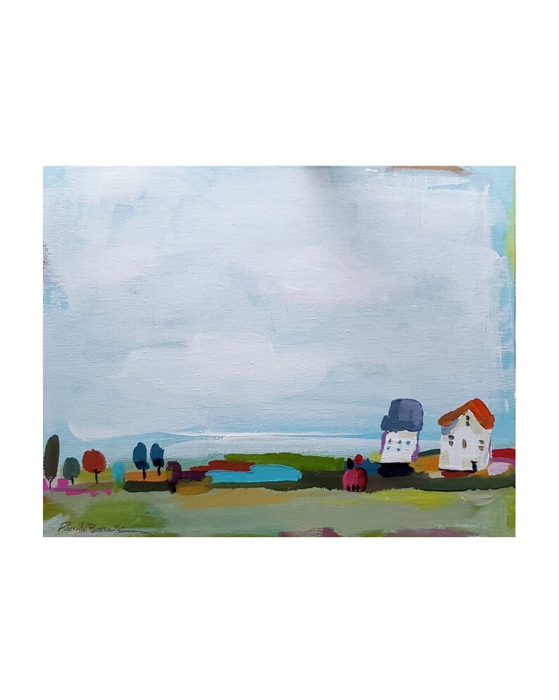 Original Acrylic Painting, Tiny Houses No. 14, Original Artwork on Canvas Board, Wall Art, Original Painting image 1