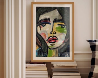 抽象的な女性の肖像画アート（印刷可能）：モダンな室内装飾（デジタル