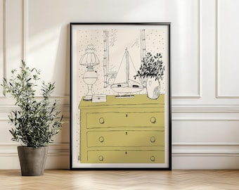 Coastal Bedroom Giclée Print: Beach House Interior Art