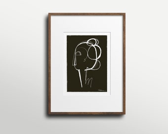 Abstract Profile II Illustration Print, Giclée Fine Art Print (Black) of an Original Sketch Illustration, Wall Art Decor