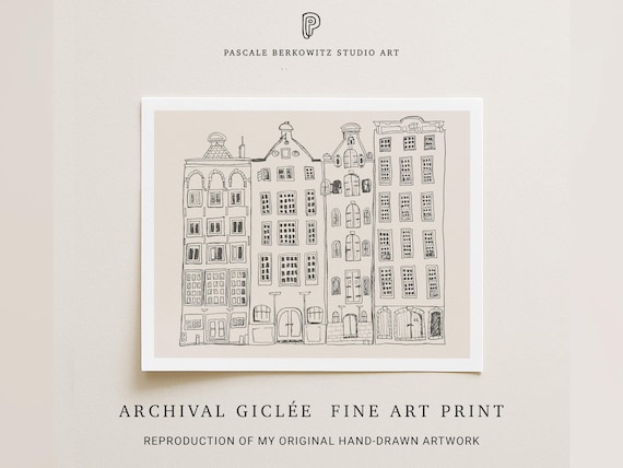 Amsterdam Canal House Art Print: Minimalist Sketch Travel Decor