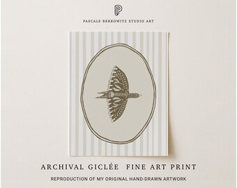 Folk Art Bird Print, Cream & Beige, Scandinavian Style