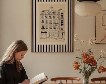 Paris Cafe Giclée Art Print: Black & White Minimalist Illustration