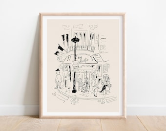 Paris Cafe Giclée Art Print: Minimalist French Illustration