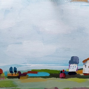 Original Acrylic Painting, Tiny Houses No. 14, Original Artwork on Canvas Board, Wall Art, Original Painting image 2