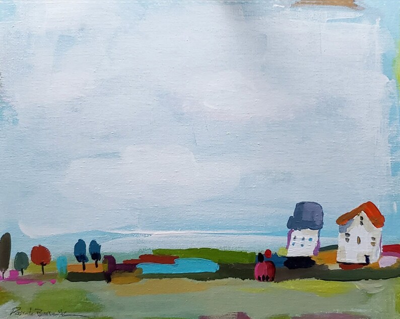 Original Acrylic Painting, Tiny Houses No. 14, Original Artwork on Canvas Board, Wall Art, Original Painting image 2