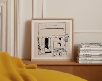 Holiday Cafe Paris Art Print: Minimalist French Illustration