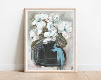 Original Modern Abstract Still Life Painting | Still Life Floral Art Painting  | 8" x 10" Mixed Media on Canvas Art Board | Room Wall Decor