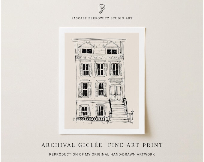 Brownstone Giclée Print: Minimalist New York Architecture Art