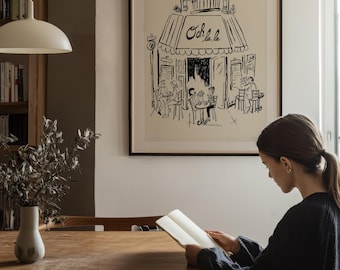 Paris Cafe Giclée Art Print: Minimalist French Illustration