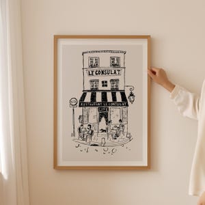 RESTAURANT LE CONSULAT | Paris Cafe Art Print | French Wall Art | Parisian Home Decor | Giclee Poster | Minimalist Art | Black and White