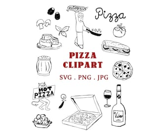 Hand Drawn Pizza Illustration Bundle – Italian Food SVG PNG (Digital Download)