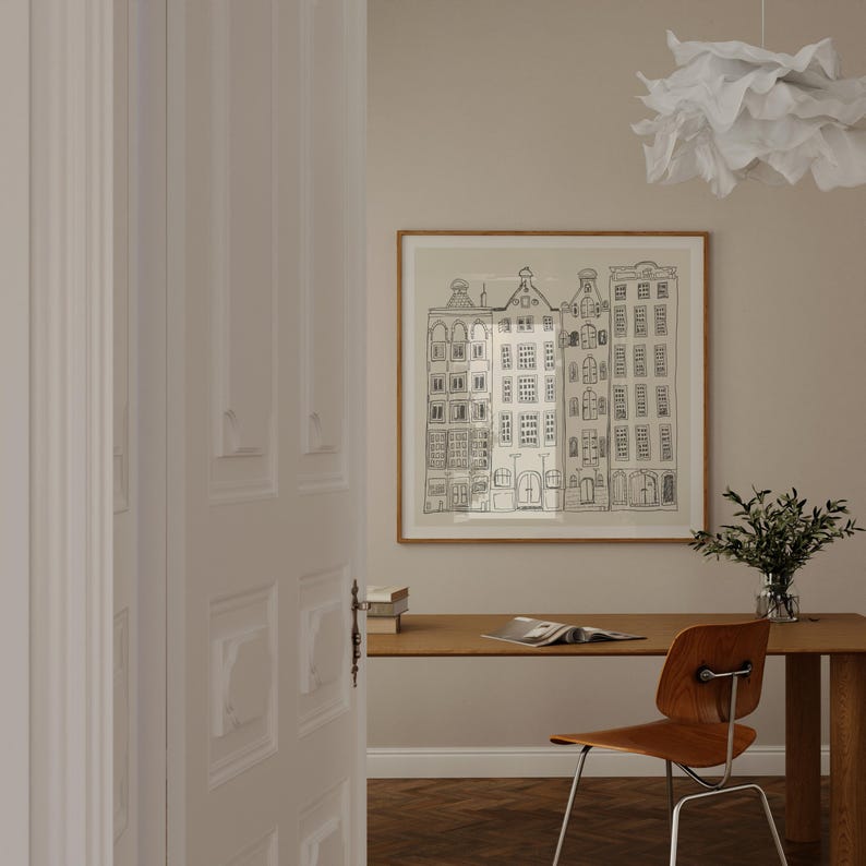 Amsterdam Canal House Art Print: Minimalist Sketch Travel Decor image 11