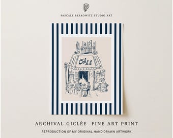 Paris Cafe Giclée Art Print: Minimalist French Illustration