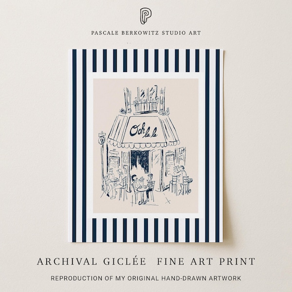 Paris Cafe Giclée Art Print: Minimalist French Illustration