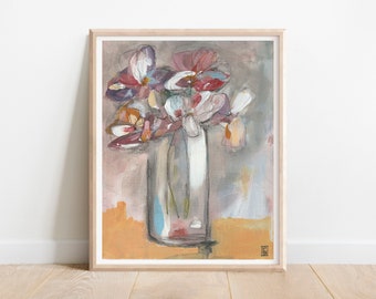 Original Modern Abstract Still Life Painting | Still Life Floral Art Painting  | 8" x 10" Mixed Media on Canvas Art Board | Room Wall Decor