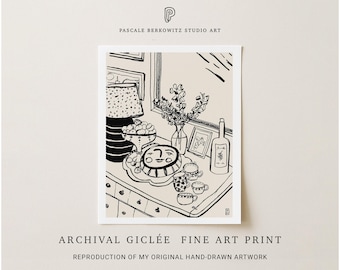 Dining Room Still Life Art Print: Food Sketch Illustration