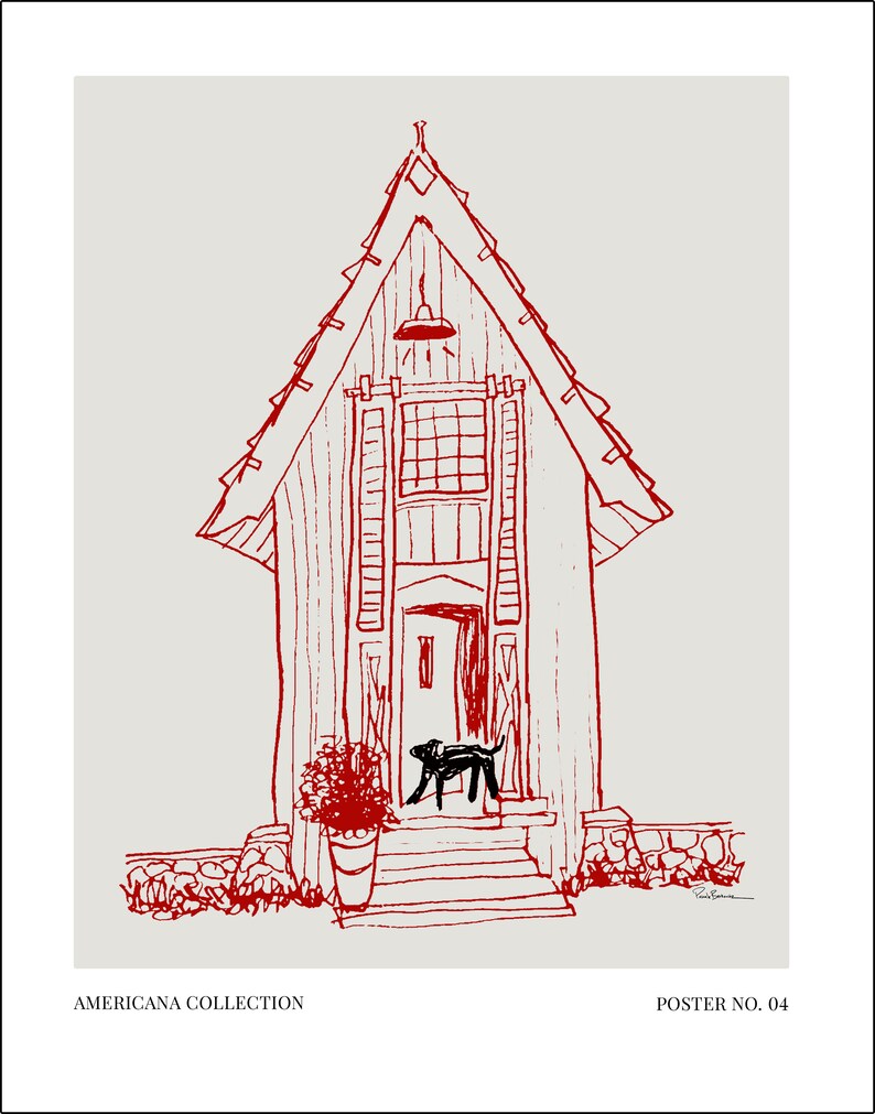 Barn Dog Art Print Americana Collection No. 04, Giclée Fine Art Print, Barn and Black Dog Illustration, 11 x 14, Wall Art Decor image 2