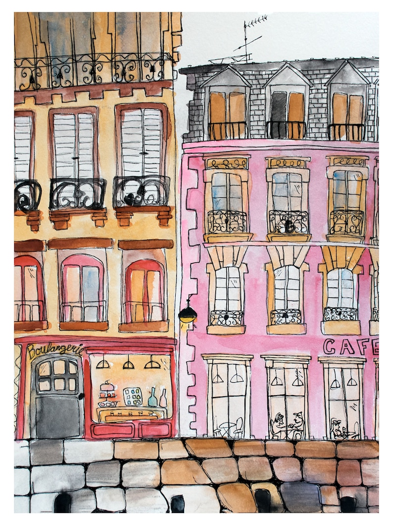 Giclée Fine Art Print Boulangerie, Paris Illustration, Art Print, Paris Art, Wall Decor, Home Decor, Pink Art, Wall Art image 2