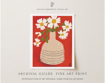 White Daisy Still Life Art Print: Floral Botanical, Cottage Wall Decor