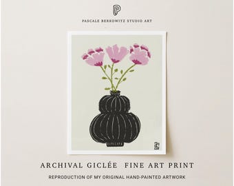 Pink Flowers Still Life Art Print: Botanical Wall Decor
