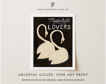Swans Giclée Print: Vintage Animal Art - Modern Home Decor