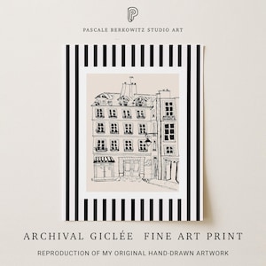 Paris Cafe Art Print: Black and White Minimalist Illustration