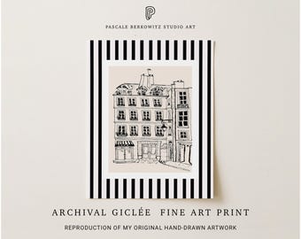 Paris Cafe Art Print: Black and White Minimalist Illustration