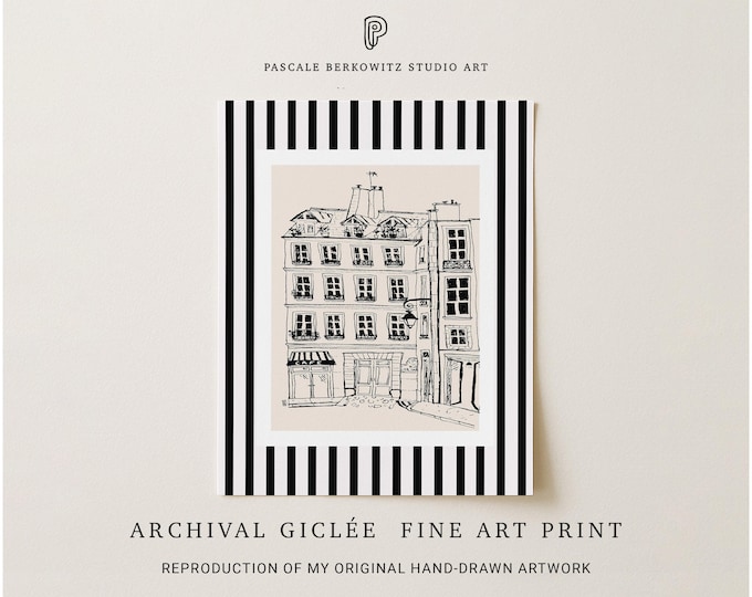 Paris Cafe Art Print: Black and White Minimalist Illustration