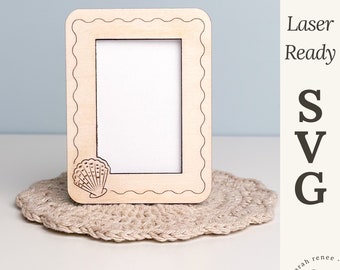 Marco de fotos de concha marina SVG, probado con láser, archivo de corte láser para marco de fotos de refrigerador, decoración costera, marco de vacaciones, recuerdo de playa, archivo Glowforge