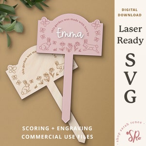 Placa de jardim SVG - Uso comercial - Gravura de pontuação - Marcador de jardim para o dia das mães Arquivo de corte a laser - Estaca de planta SVG Presente - Glowforge, Lightburn