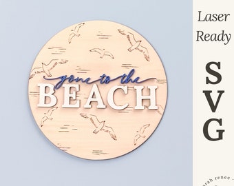 Seagull Beach Door Hanger Laser Cut File, Summer Round Sign Laser SVG, Coastal Door Sign, Glowforge Files SVG, Nursery Name Sign, Baby Sign