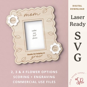 Cadre photo fête des mères svg, fichier laser pour maman, fichiers découpés au laser avec aimant pour réfrigérateur, cadeau fête des mères, usage commercial laser svg, Glowforge, etc.