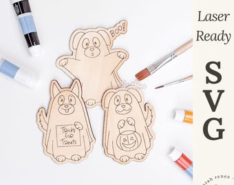 Ghost Dog Halloween Paint Kit Laser SVG, Kids Coloring SVG, Ghost Laser File, Spooky Laser svg, Halloween DIY svg, Scoring Files, Glowforge